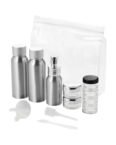 Set flaconi viaggio Frankfurt alluminio silver, 7 pezzi approvati