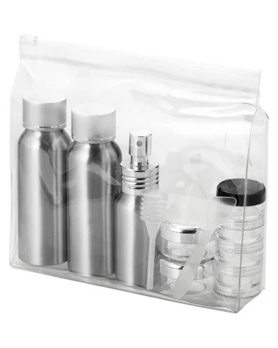 Set flaconi viaggio Frankfurt alluminio silver, 7 pezzi approvati