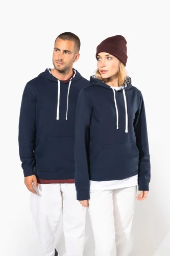 Felpa unisex con cappuccio a contrasto con motivi