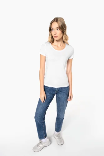 T-shirt donna maniche corte e collo con bordi a taglio vivo