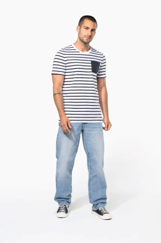T-shirt manica corta a righe stile marinaio con tasca