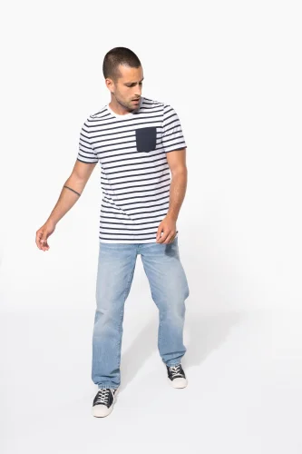 T-shirt manica corta a righe stile marinaio con tasca