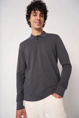 Polo piqué maniche lunghe uomo