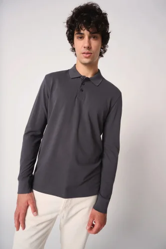 Polo piqué maniche lunghe uomo