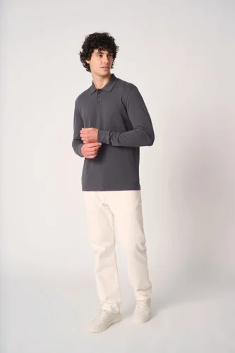 Polo piqué maniche lunghe uomo