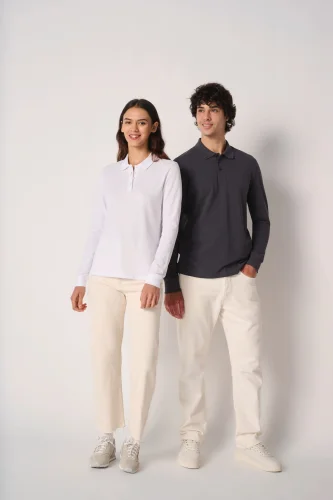 Polo piqué maniche lunghe uomo
