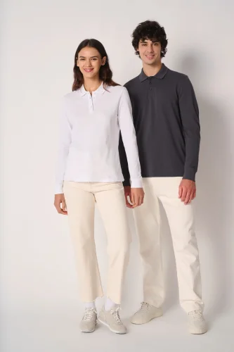 Polo piqué maniche lunghe uomo