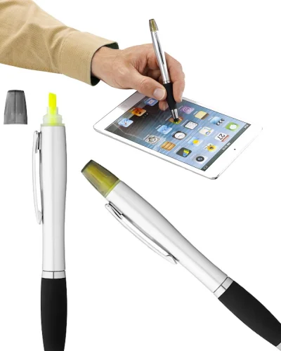 Penna a sfera Nash 3-in-1 nera con evidenziatore e stylus