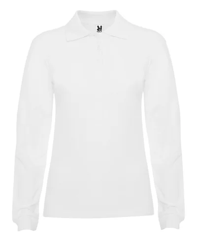 Polo donna Estrella manica lunga 100% cotone, regular fit 220g Bianco