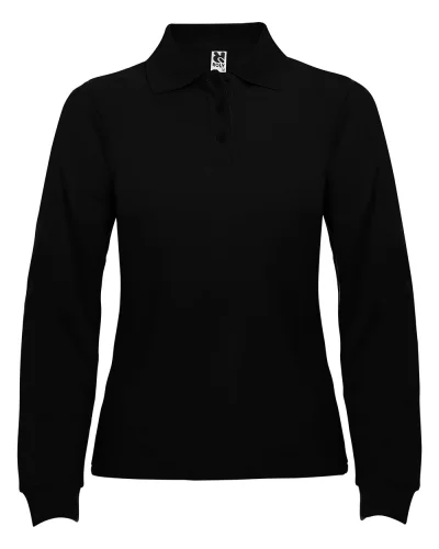 Polo donna Estrella manica lunga 100% cotone, regular fit 220g Nero