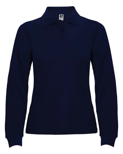 Polo donna Estrella manica lunga 100% cotone, regular fit 220g Blu Navy