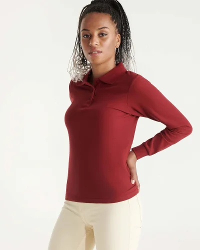 Polo donna Estrella manica lunga 100% cotone, regular fit 220g