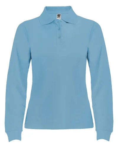 Polo donna Estrella manica lunga 100% cotone, regular fit 220g Celeste