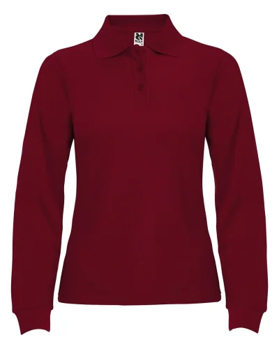 Polo donna Estrella manica lunga 100% cotone, regular fit 220g Granata