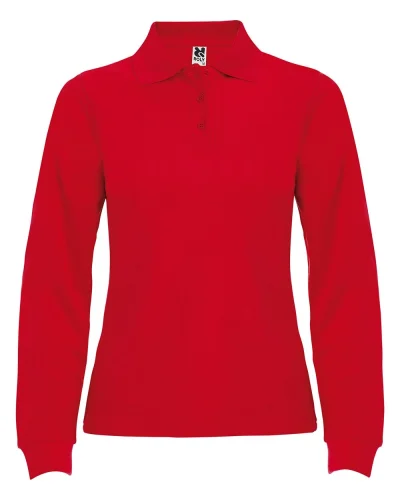 Polo donna Estrella manica lunga 100% cotone, regular fit 220g Rosso
