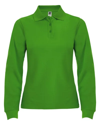 Polo donna Estrella manica lunga 100% cotone, regular fit 220g Verde Prato