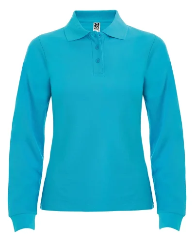 Polo donna Estrella manica lunga 100% cotone, regular fit 220g Turchese