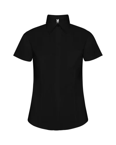 Camicia Sofia Donna Slim, Poliestere-Cotone, Manica Corta Nero
