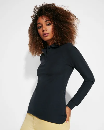 Polo donna Estrella manica lunga 100% cotone, regular fit 220g
