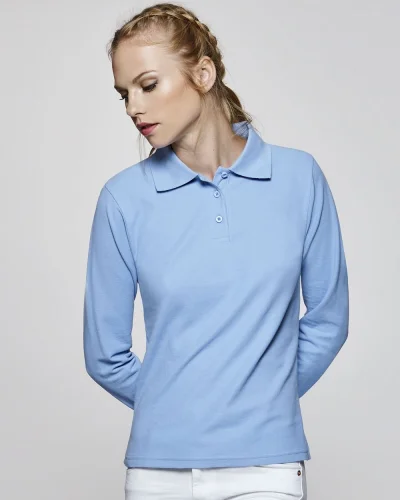 Polo donna Estrella manica lunga 100% cotone, regular fit 220g