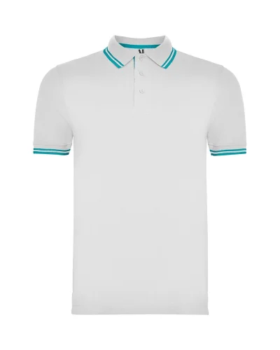 Polo Montreal uomo 100% cotone, manica corta, colletto 3 bottoni Bianco/Turchese