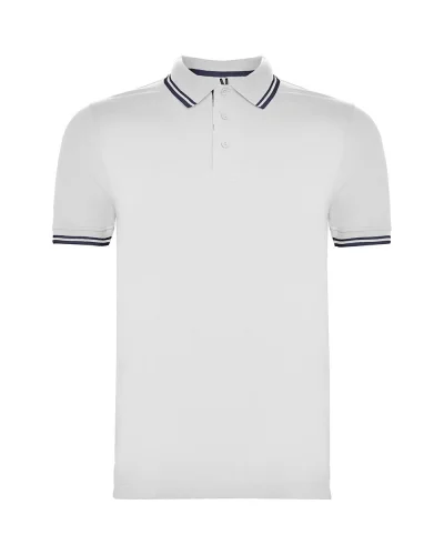 Polo Montreal uomo 100% cotone, manica corta, colletto 3 bottoni Bianco/Blu navy