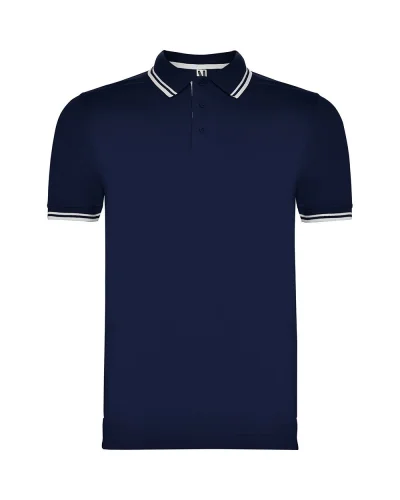 Polo Montreal uomo 100% cotone, manica corta, colletto 3 bottoni Blu navy/Bianco
