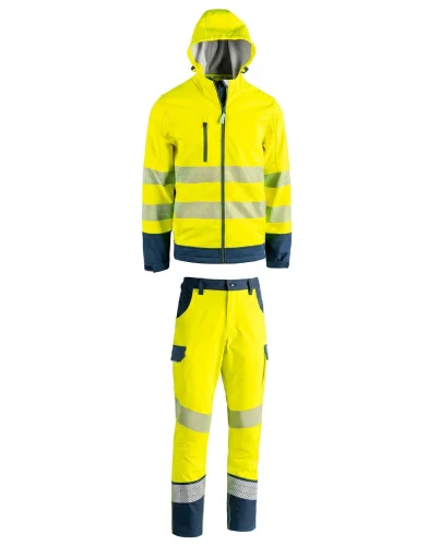 Giubbotto Softshell HV Linate da lavoro + Pantalone HV Orio per lavoro, personalizzabile