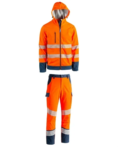 Giubbotto Softshell HV Linate da lavoro + Pantalone HV Orio per lavoro, personalizzabile