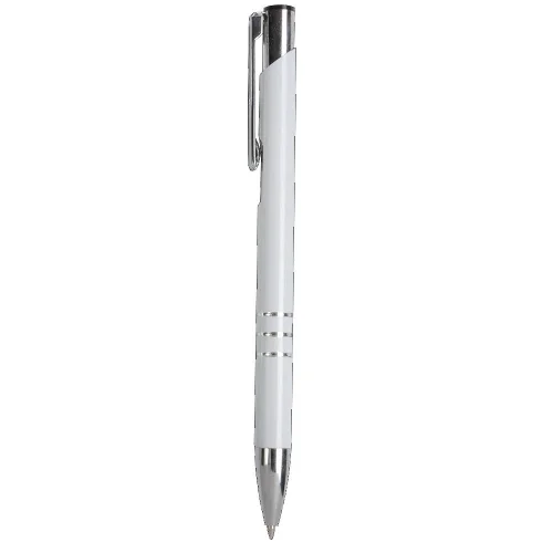 Penna in metallo nero con 3 anelli cromati, refill nero/blu