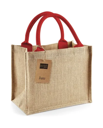 MMI Shopper Juta Naturale 6L con Manici Cotone, 26x22x14 cm Natural/Bright Red