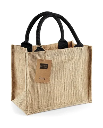 MMI Shopper Juta Naturale 6L con Manici Cotone, 26x22x14 cm Natural/Black