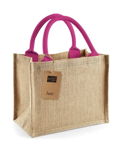 MMI Shopper Juta Naturale 6L con Manici Cotone, 26x22x14 cm Natural/Fuchsia
