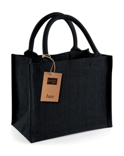 MMI Shopper Juta Naturale 6L con Manici Cotone, 26x22x14 cm Black/Black