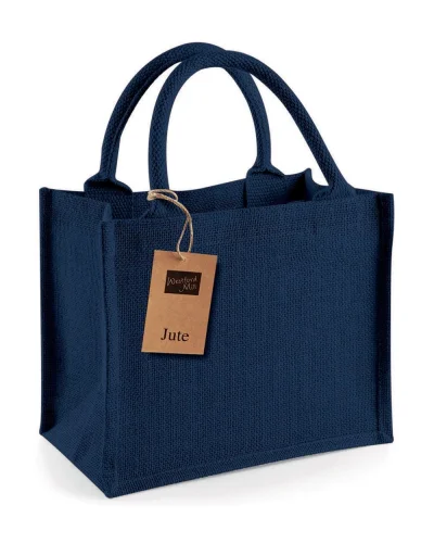 MMI Shopper Juta Naturale 6L con Manici Cotone, 26x22x14 cm Navy/navy