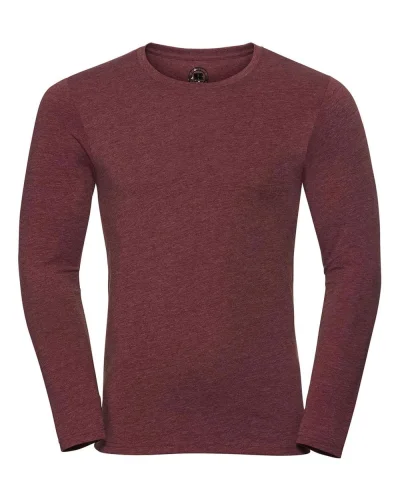 T-shirt uomo HD maniche lunghe, cotone-pol. Maroon marl