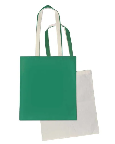 Shopper ibrida cotone-TNT, manici lunghi Naturale/Verde