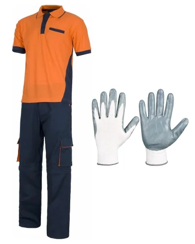 Completo estivo da lavoro bicolore, pantalone staccabile multitasche NAVY / ORANGE