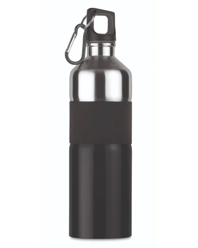 TENERE Bottiglia bicolore inox 750ml con moschettone antigoccia Nero