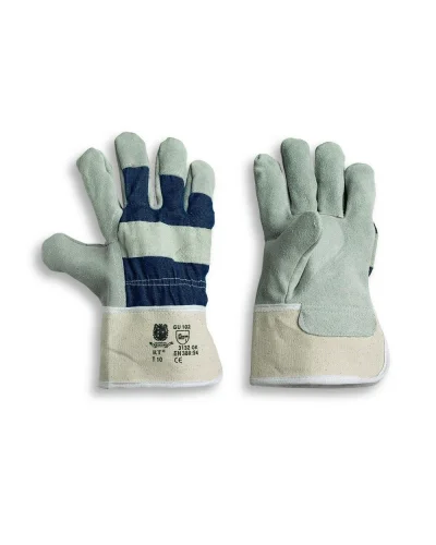 Guanto pelle crosta bovino dorso jeans, palmo foderato