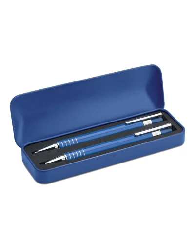 ALUCOLOR Set Penna e Matita in Alluminio con Custodia Metallica Blu