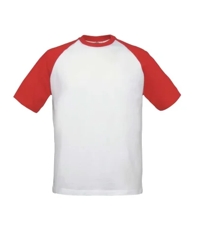 T-shirt Baseball Colorata  100% Cotone 180g Regular Fit White / Red