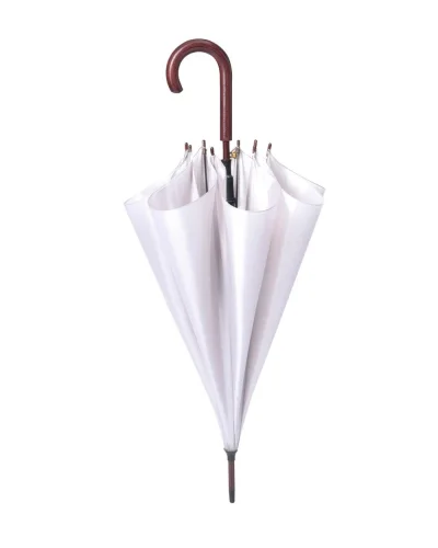 Ombrello Bois automatico in nylon taffetà, manico legno opaco Bianco