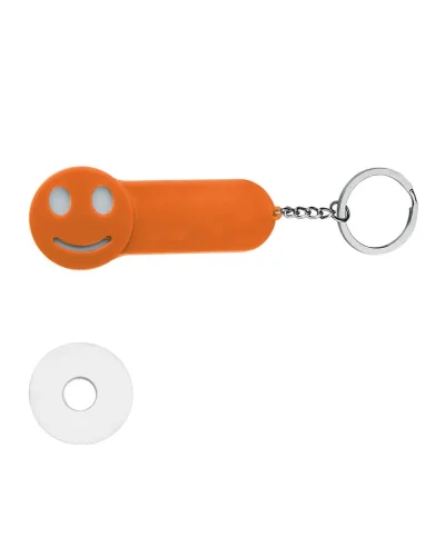 Portachiavi Smile in plastica e metallo con disco per carrello Arancio