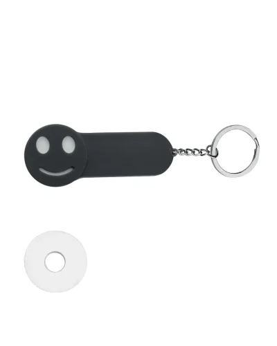 Portachiavi Smile in plastica e metallo con disco per carrello Nero