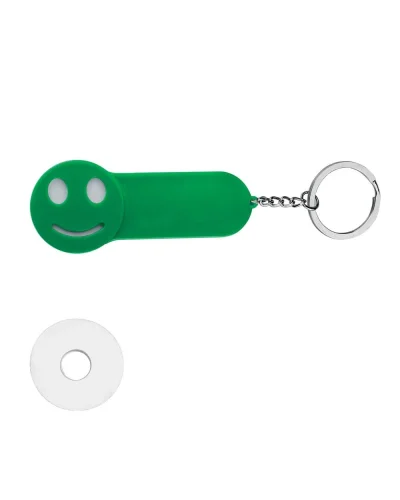 Portachiavi Smile in plastica e metallo con disco per carrello Verde