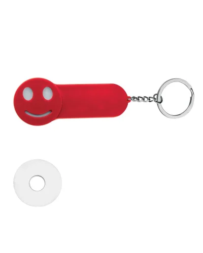 Portachiavi Smile in plastica e metallo con disco per carrello Rosso
