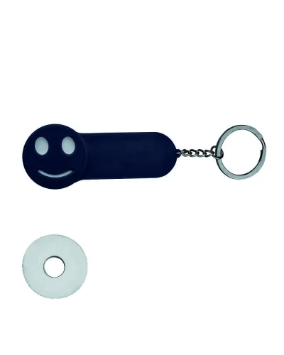 Portachiavi Smile in plastica e metallo con disco per carrello Blu