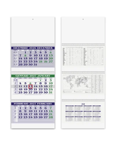 Calendario trittico 3 spirali lusso 31x86 cm carta naturale 2027 Verde