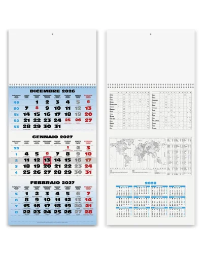 Calendario Trittico 2027 1 spirale lusso 31x69cm carta naturale Blu